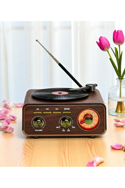 Dexxony Yeni Ahşap Görünümlü Lüks Retro Vintage Nostaljik Radyo & Bluetootlu Yatay Fm Radyo