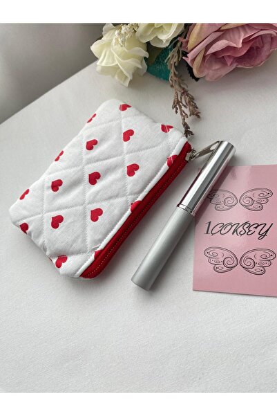1çokşey Heart Quilted Mini Wallet 12X8 cm |   Fiber Filled Soft Textured Zippered Wallet