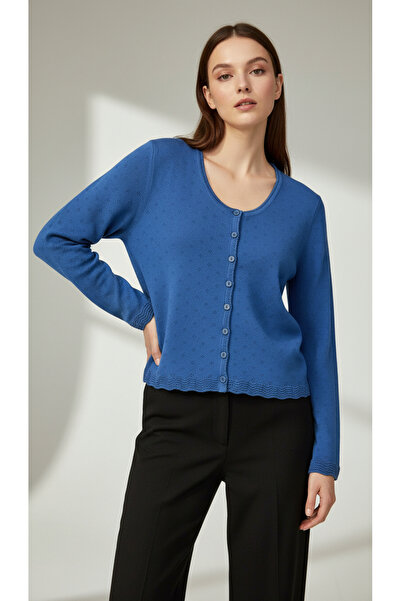 Digz fashion 100% Organic Cotton Openwork Patterned Buttoned Knitwear Cardigan