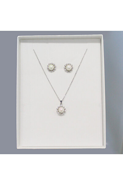 velve Set accesorii Flower Pearl, din inox,cercei, lantic,pandantiv,stilizat ...