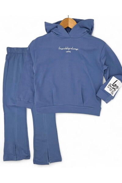 Egelite Girl's Hooded Thin Seasonal Top and Bottom Set with Rope Detailing, Slit Leggings, Ages 6-7-8-9-10, 2-Strand Bottom Top Set