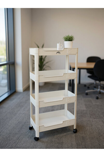 Living Stand Durable 4-Tier Rolling Plastic Organizer Rack in Beige for Home & Office