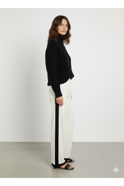 FERRY BUTİK Kadın kışlık rahat kalıp bol paça comfort beli lastikli triko pantolon