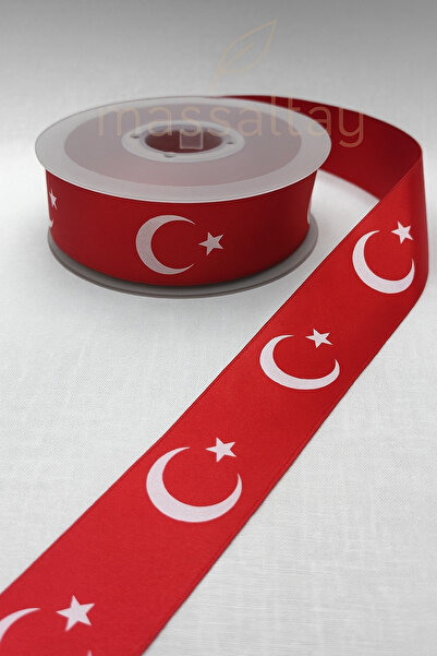 Massaltay Red Turkish Flag Ribbon 3 cm – 2 Meters Satin Ribbon, National Day Decoration Material