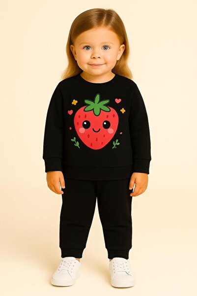 MODA Παιδικό σετ φόρμας με στάμπα φράουλας, μακρυμάνικο, με λαιμόκοψη ποδηλάτ...