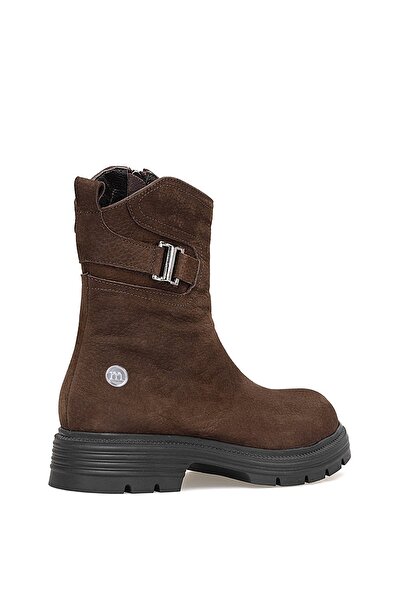 Mammamia D25KB-1945 Γυναικείες μπότες με τακούνι από γνήσιο δέρμα Nubuck καφέ