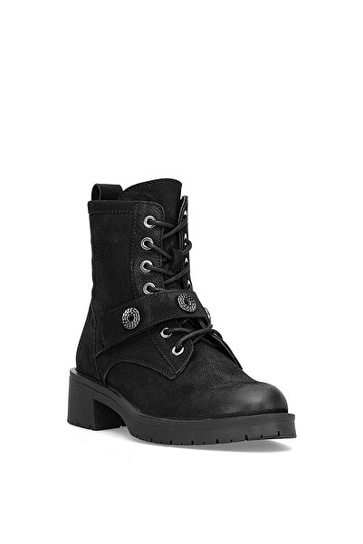 Mammamia D25Kb-8410 Women's Genuine Nubuck Leather Heeled Boots Black