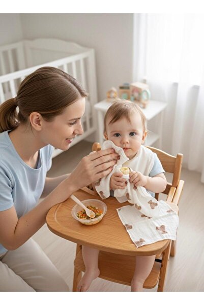 Lumos Trade 6-Piece Plain and Teddy Bear Patterned Muslin Baby Mouth Wipes 100% Cotton - Boxed