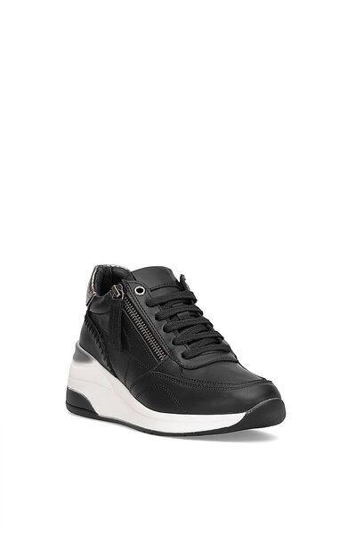 Mammamia D25Ka-7300 Women's Genuine Leather Wedge Heel Shoes Black