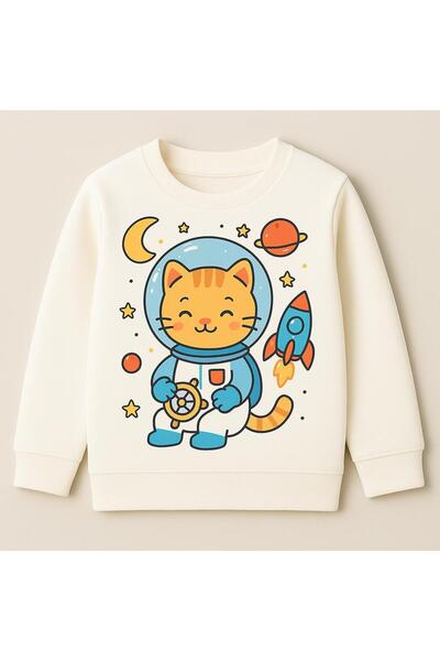 MODA Διαστημική γάτα Τυπωμένο μακρυμάνικο μπλουζάκι με λαιμόκοψη Παιδικό φούτ...