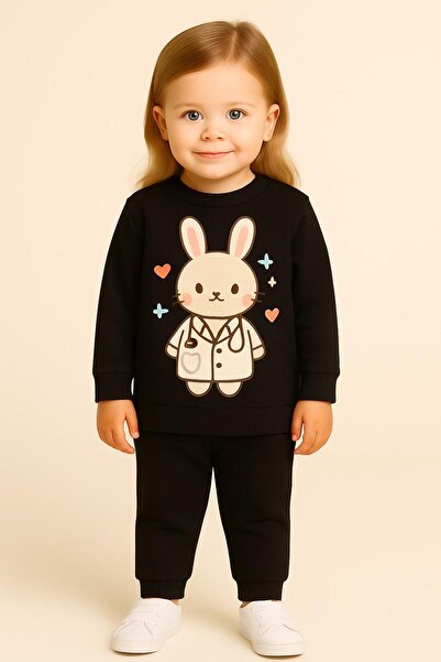 MODA طقم رياضي للأطفال من دكتور تافان بأكمام طويلة وياقة دائرية مطبوعة للجنسي...