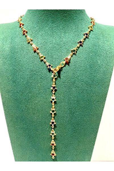 Monalisa Home قلادة على شكل حرف Y مرصعة بالأحجار الكريمة الملونة الفاخرة