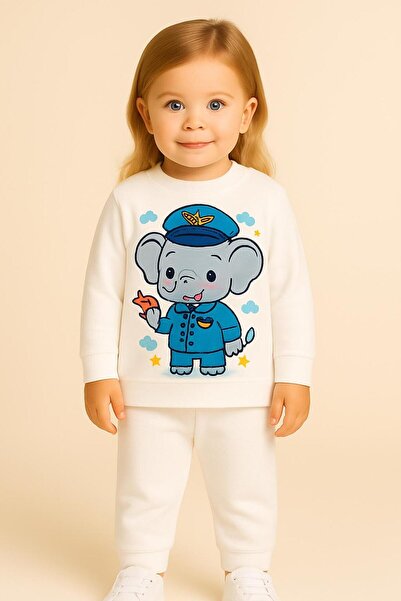 MODA Σετ παιδικής φόρμας με στάμπα ελέφαντα, μακρυμάνικο, με λαιμόκοψη ποδηλα...