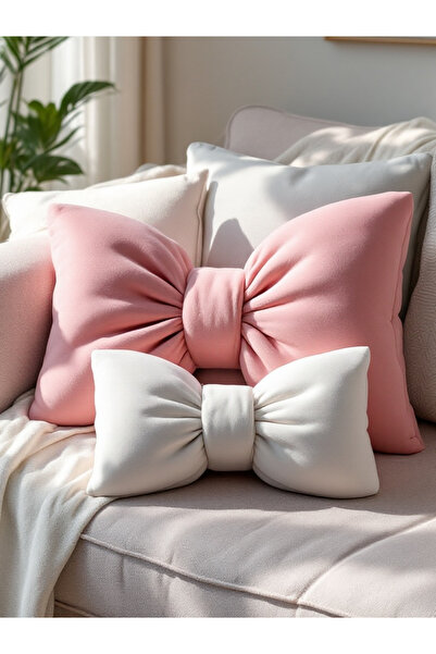 FARCY Set de 2 perne decorative din lenjerie cu aspect de fundă, umplute cu fundă, pernă cadou (2 bucăți)