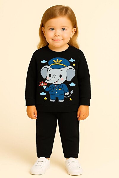 MODA Σετ παιδικής φόρμας με στάμπα ελέφαντα, μακρυμάνικο, με λαιμόκοψη ποδηλά...