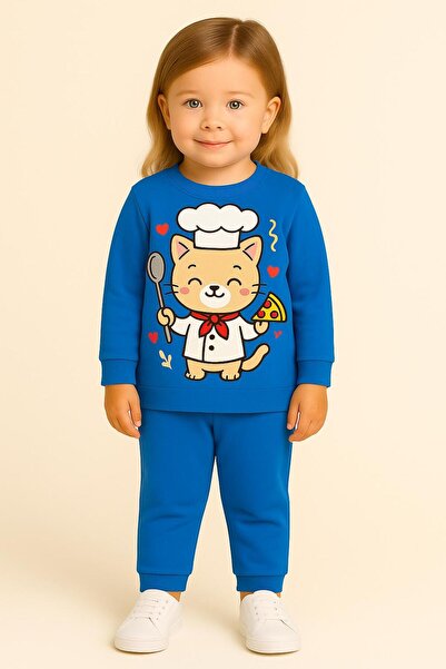 MODA Σετ παιδικής φόρμας με στάμπα σε σχέδιο γάτας μάγειρα, μακρυμάνικο με λα...