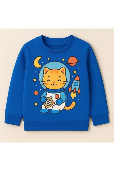 MODA Διαστημική γάτα Τυπωμένο μακρυμάνικο μπλουζάκι με λαιμόκοψη Παιδικό φούτ...