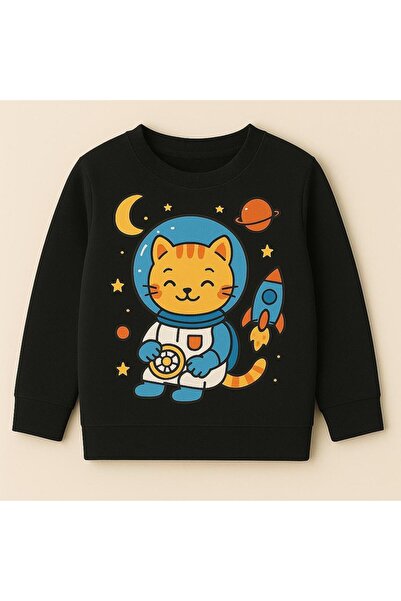 MODA Διαστημική γάτα Τυπωμένο μακρυμάνικο μπλουζάκι με λαιμόκοψη Παιδικό φούτ...