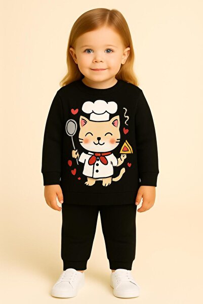 MODA Σετ παιδικής φόρμας με στάμπα σε σχέδιο γάτας μάγειρα, μακρυμάνικο με λα...
