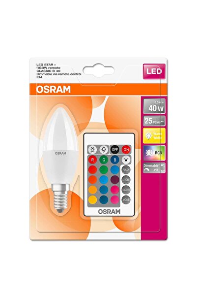 Osram CLB40 REM 5.5 W Uzaktan Kumandalı RGB Sarı Mum E14 Duy Led Ampul