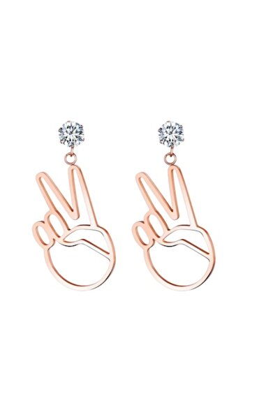 DROPY - Cercei medii pentru femei, model Victory, culoare auriu-roz și cutie cadou