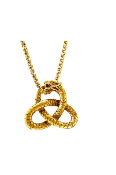 DROPY - Colier din oțel inoxidabil cu medalion de aur cu dragon