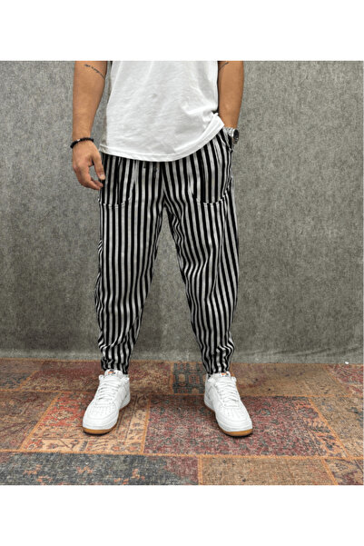 FıttingRoom Baggy Pants with Elastic Waistband, Pocket, Ribbed Detail and Pat...