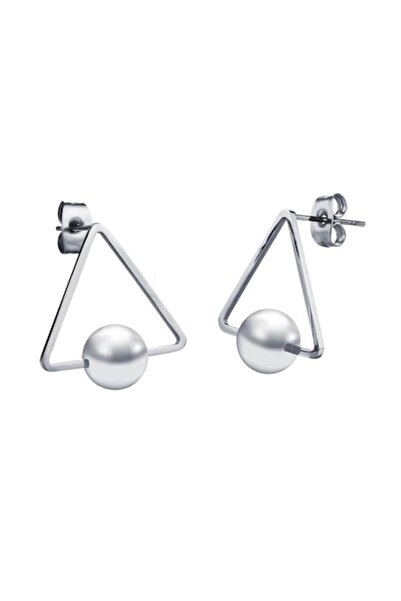 DROPY - Cercei scurți cu model triunghiular și imitație de perle, argint, cut...