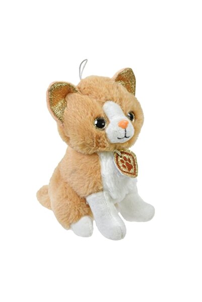 MYONNA IT & E- COMMERCE Plush Cat Toy, Gold Glitter Ears, 18cm, White-Beige