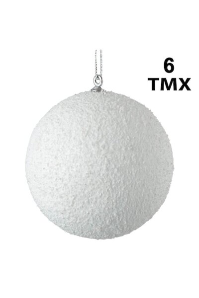 SHOPIENS Set of Creative Christmas Globes, Model, White Foam with Glitter, 8 cm, 6 Pieces, MYONNA IT & E-COMM