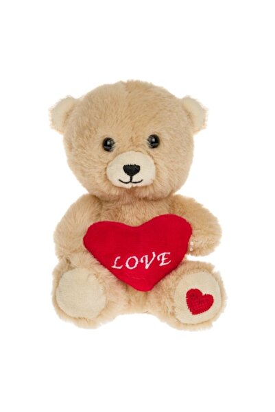 MYONNA IT & E- COMMERCE Plush Teddy Bear, 'Love' Model, Brown and Red, Height 15cm
