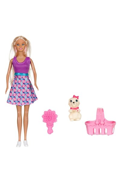 MYONNA IT & E- COMMERCE Păpușă manechin drăguț animal de companie - păr blond cu coș și cățeluș