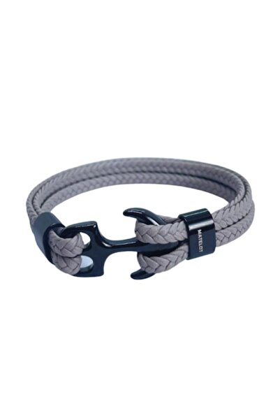 MATELOT - Brățară nautică model ancoră, casual, model împletit gri, 21 cm