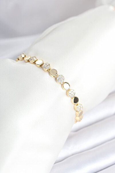 norsary Brass Gold Color Dot Model Zircon Stone Women's Bracelet
