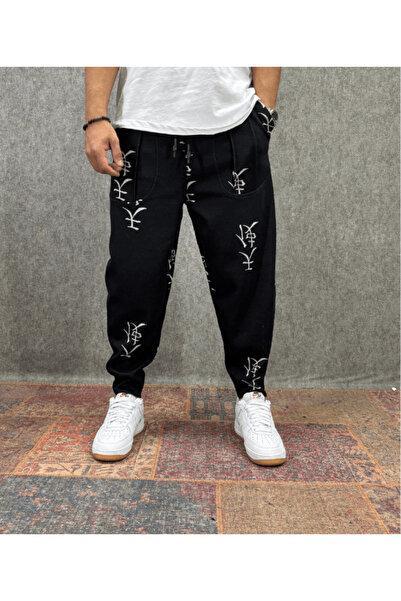 FıttingRoom Baggy Pants with Elastic Waistband, Pocket, Ribbed Detail and Pat...