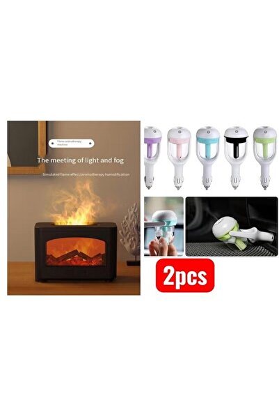 Generic A set of two aroma diffusers with a modern and distinctive design, including a home diffuser in the shape of a flame fireplace.