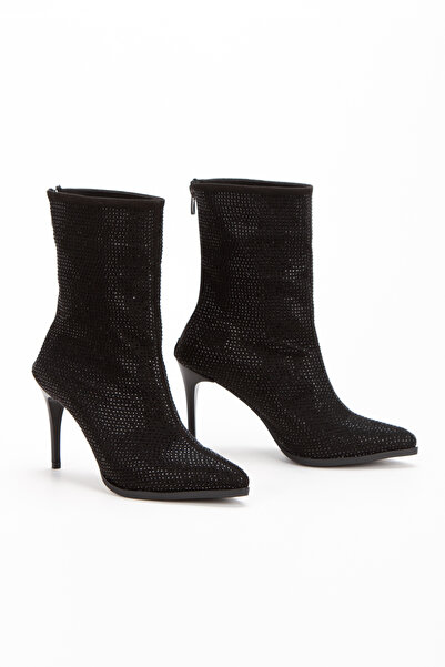 Akçetin Moda Women's Thin Heel Pointed Toe Zippered Stone Boots