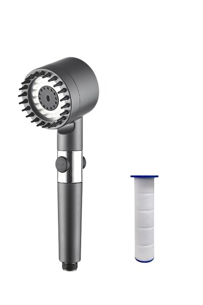 THK Shower Head, 3 Turbo Pressure Modes, Massage Brush, Water Purification Filter, Metallic Gray