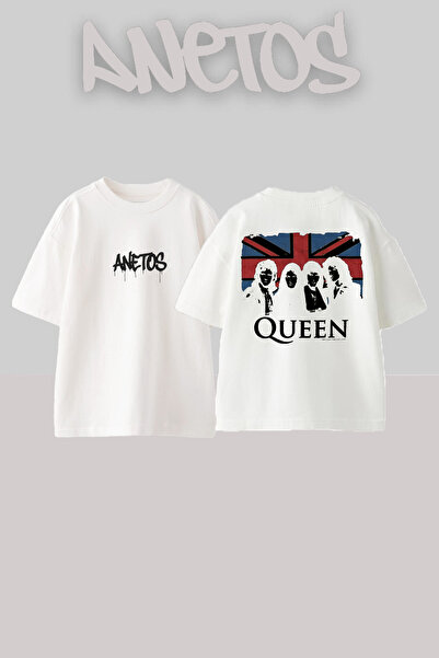 Anetos Μπλουζάκι Queen 5 Design Back με τύπωμα Cotton White oversized