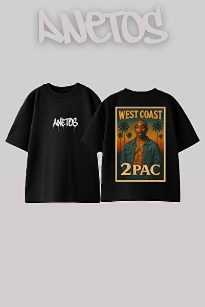 Anetos Μπλουζάκι 2 Pac 3 Design Back με τύπωμα Βαμβακερό Μαύρο oversized