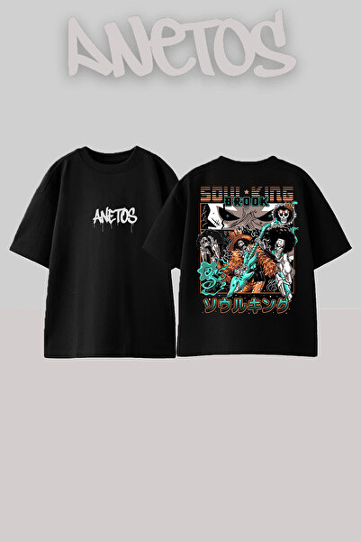 Anetos One Piece Brook Design Spate cu imprimeu Bumbac Negru supradimensionat...