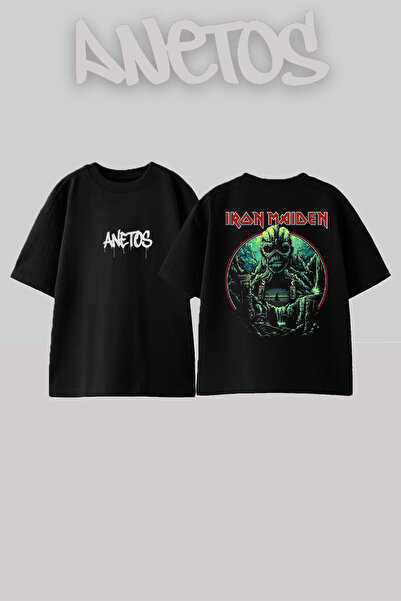 Anetos Μπλουζάκι Iron Madien 2 Design Back με τύπωμα Cotton Black oversized