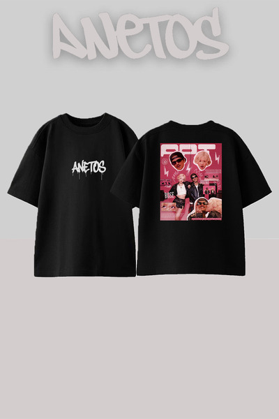Anetos تي شيرت من القطن الأسود كبير الحجم مطبوع عليه تصميم برونو مارس آند روز