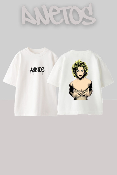 Anetos Madonna 7 Design Back cu imprimeu Bumbac Alb supradimensionat tricou
