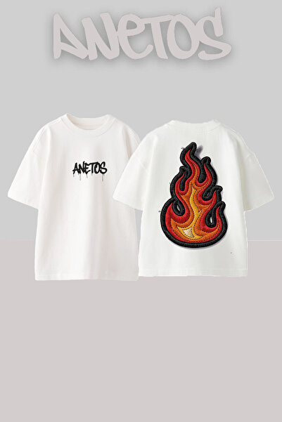 Anetos Μπλουζάκι Fire 1 Design Back με τύπωμα Cotton White oversized