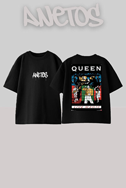 Anetos Μπλουζάκι Queen 4 Design Back με τύπωμα Cotton Black oversized