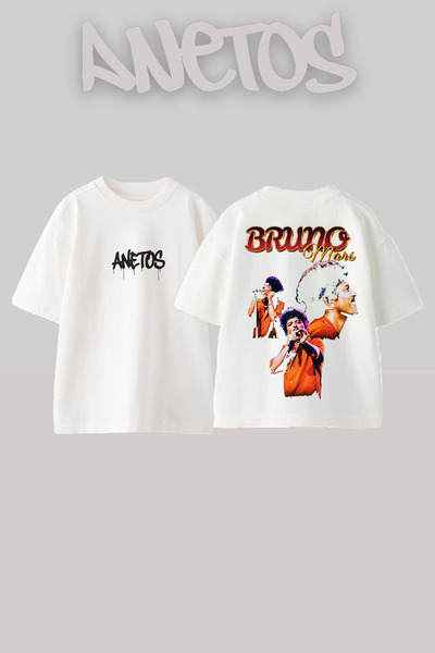 Anetos Bruno Mars 10 Design Rucsac cu imprimeu Bumbac Alb supradimensionat tr...