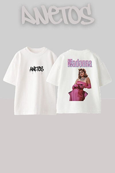 Anetos Μπλουζάκι Madonna 5 Design Back με τύπωμα Cotton White oversized