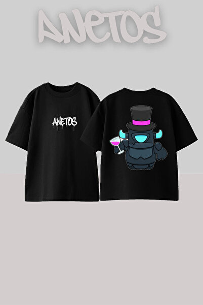 Anetos Μπλουζάκι Pekka Design Back με τύπωμα Cotton Black oversized