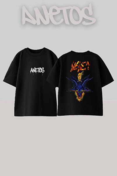 Anetos Slayer 11 Design Back cu imprimeu Bumbac Negru supradimensionat tricou